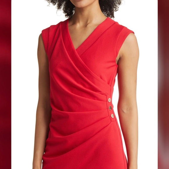 NWT Tahari ASL Ruched Sheath Dress Red, Size 6 - Picture 3 of 10